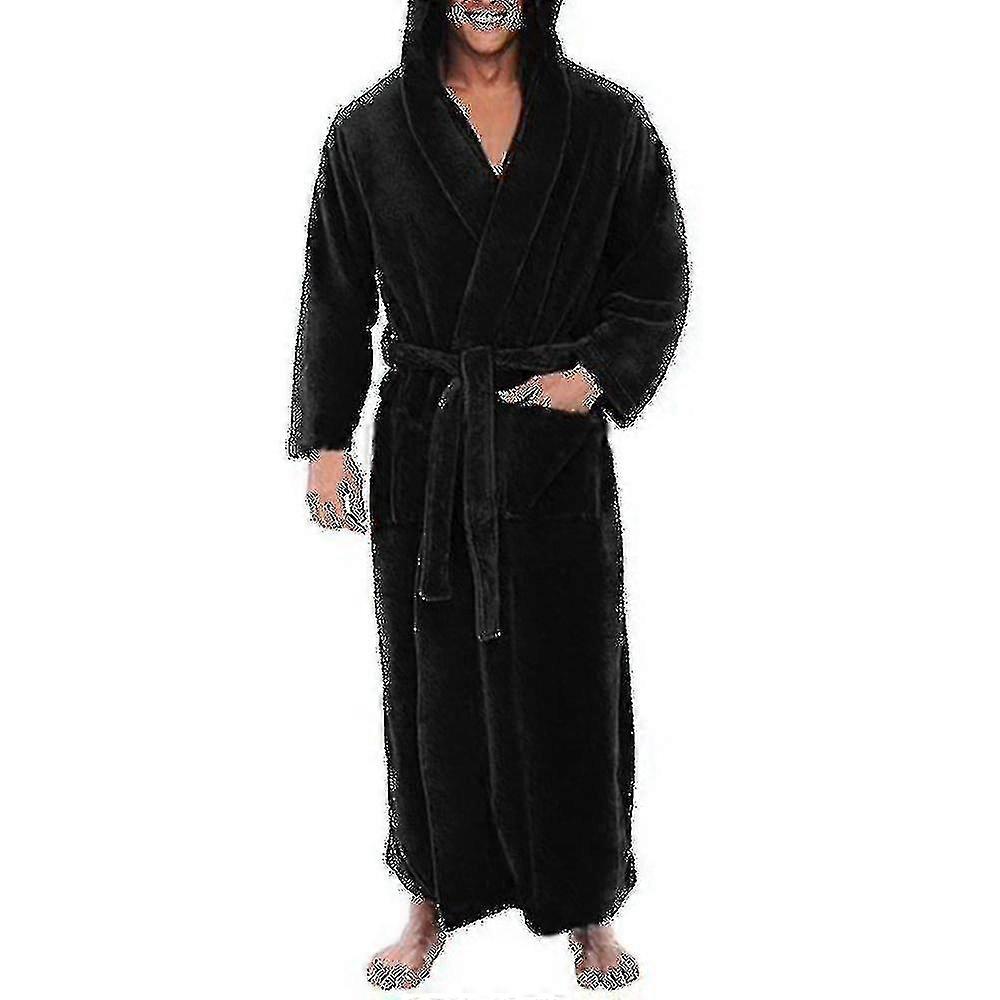 Warm And Cozy Mens Fleece Hooded Long Bathrobe - Perfect For Lounging - ya