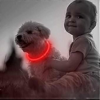 LED Dog Collar, USB Rechargeable, Glowing Pet Dog Collar for Night Safety, Fashion Light up Collar for Small Medium Large dogs(1 Pack, Red, 27.6 in)