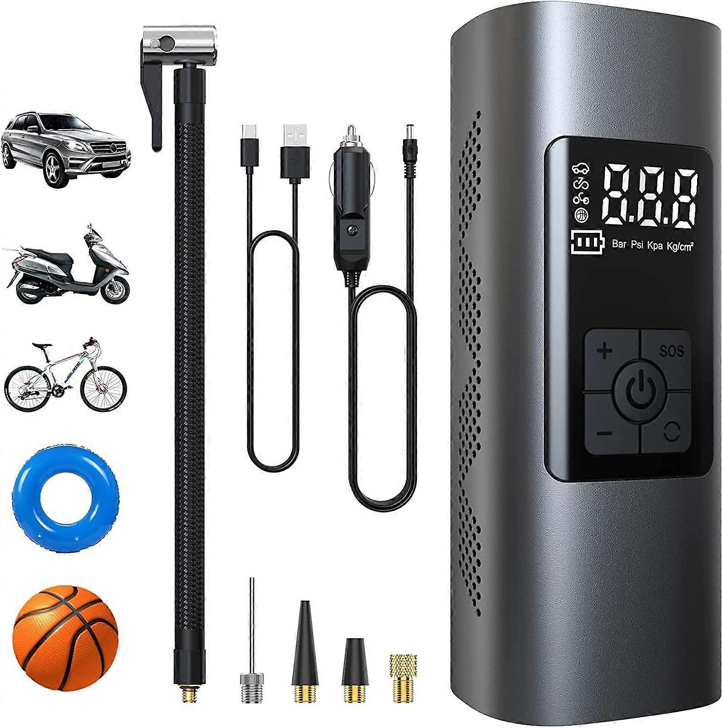6000mAh Mini Electric Air Pump, Portable Air Compressor Cordless Tire Inflator 150PSI with Digital LCD Display, Electric Bike Pump with LED Light for