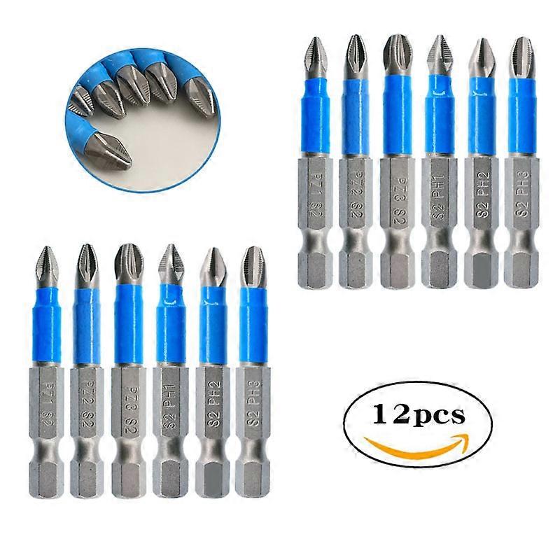 12 Pack 1/4 Inch Hex Shank Magnetic Cross Bits Screwdriver Set Powerful Magnetic Cross Bits Length: 50mm