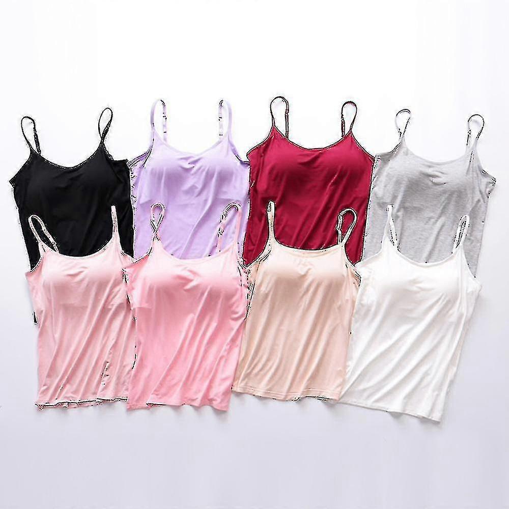 Mulheres Camisole tops com construído em sutiã pescoço colete acolchoado Slim Fit Tank Tops-l