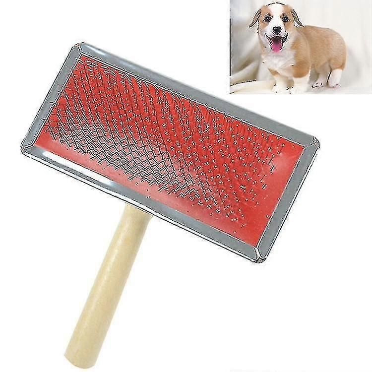 Soft Curve Needled Manual Bristles Grooming Cleaning Brush With Wood Handle For Pet, Size: Xl