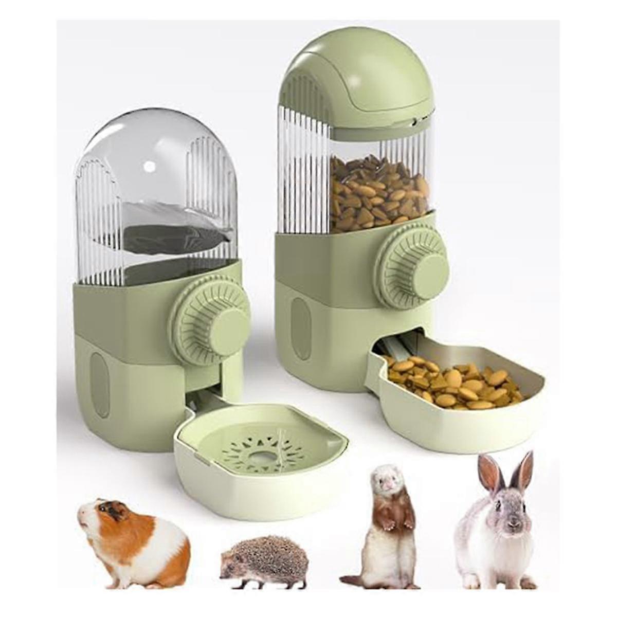Hanging Automatic Rabbit Food Drinker and Feeder, Suitable for Chinchillas, Guinea Pigs, Hedgehogs Small Pink