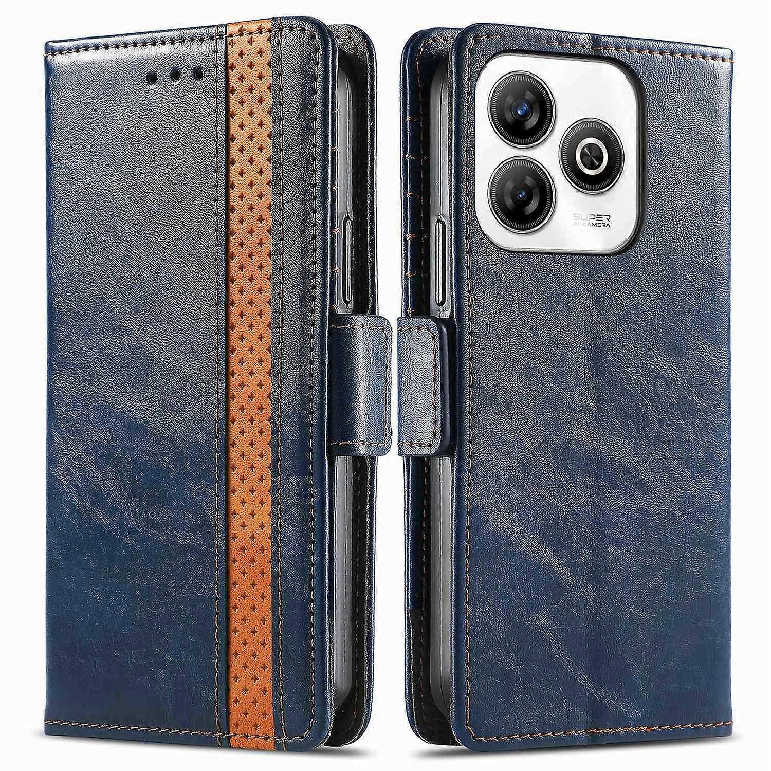 CASENEO 002 Series For ZTE Blade A75 4G Case Stand Wallet Splicing PU Leather Cover - Blue