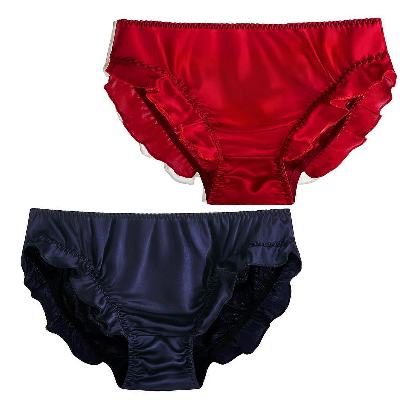 Women's Sexy Panties Mulberry Silk Bikini Ruffle Shorts High Stretch Underwear 2pack