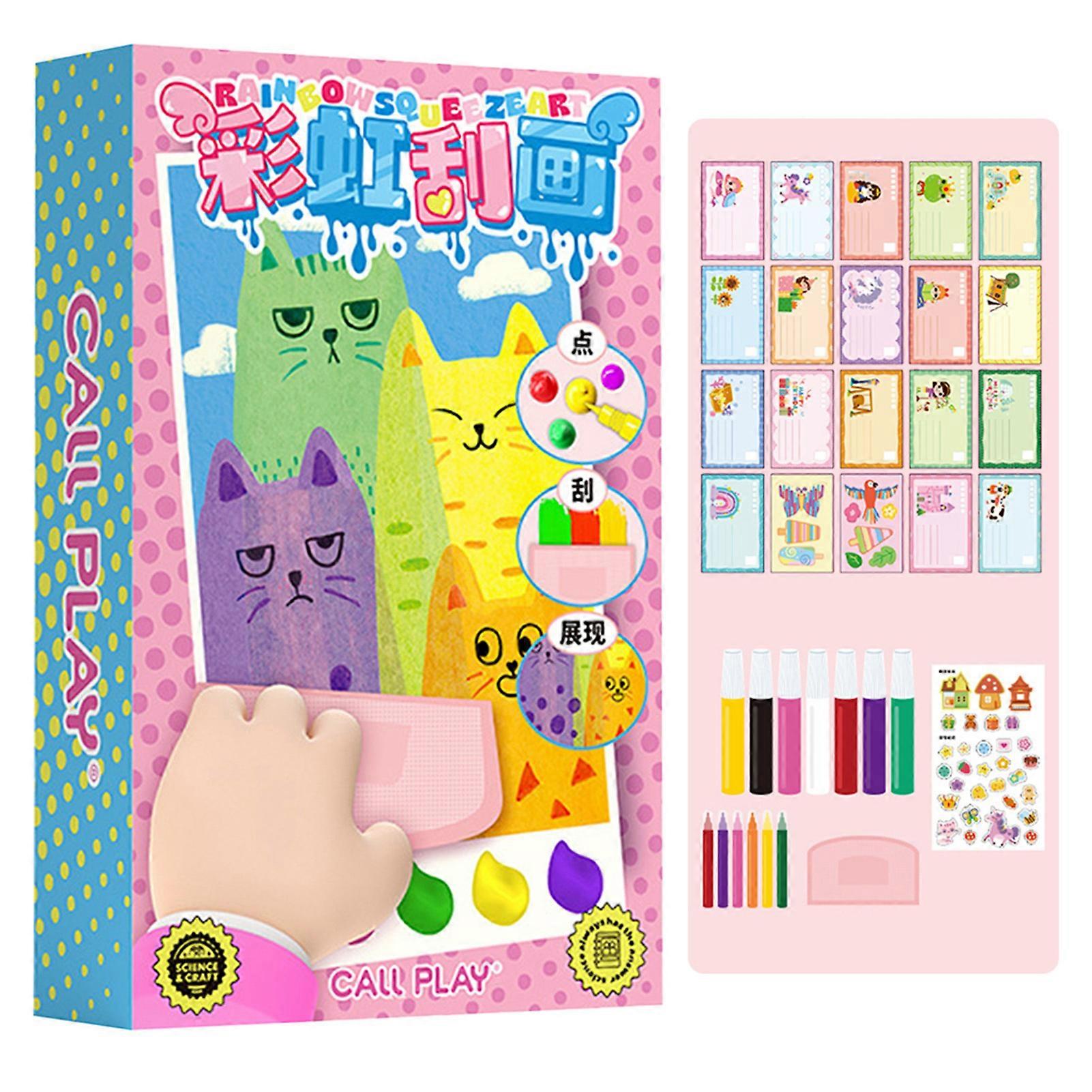 Magics Reveal Art Kit for Kids, DIY Scratch Painting Set with Squeegees, Paints & Stickers, Creative Gift for Boys & Girls