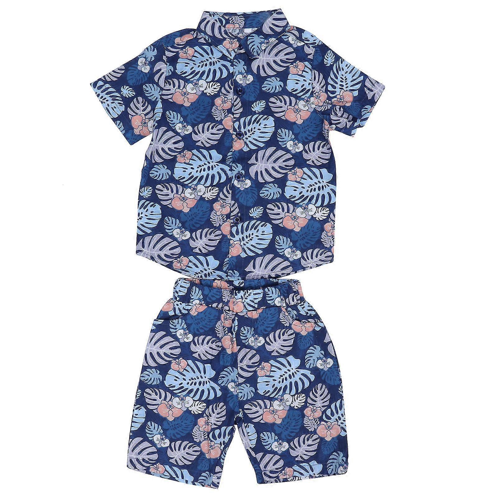 Blue Floral Print Baby Boy Clothes Set - Short Sleeve Shirt and Shorts - Size 110cm43.3in