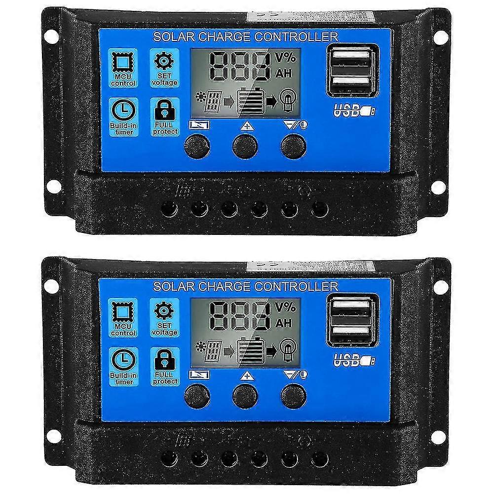 2 stk 30a solbatterikontroller 12v / 24v Solar Panel Charge Controller Ground Solar Panel Control