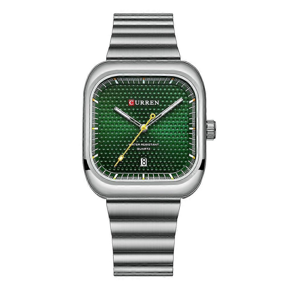 Curren Square Men Quartz Watch White Shell Green