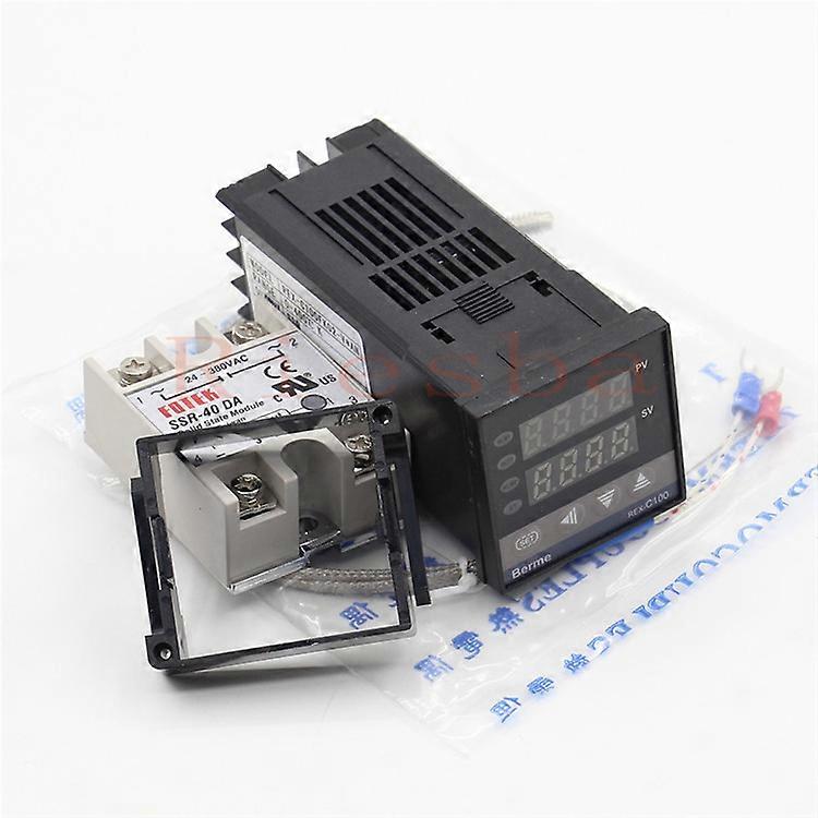 Digital Temperature Controller Thermostat REX-C100 + Max 40A SSR Relay + K Thermocouple Probe