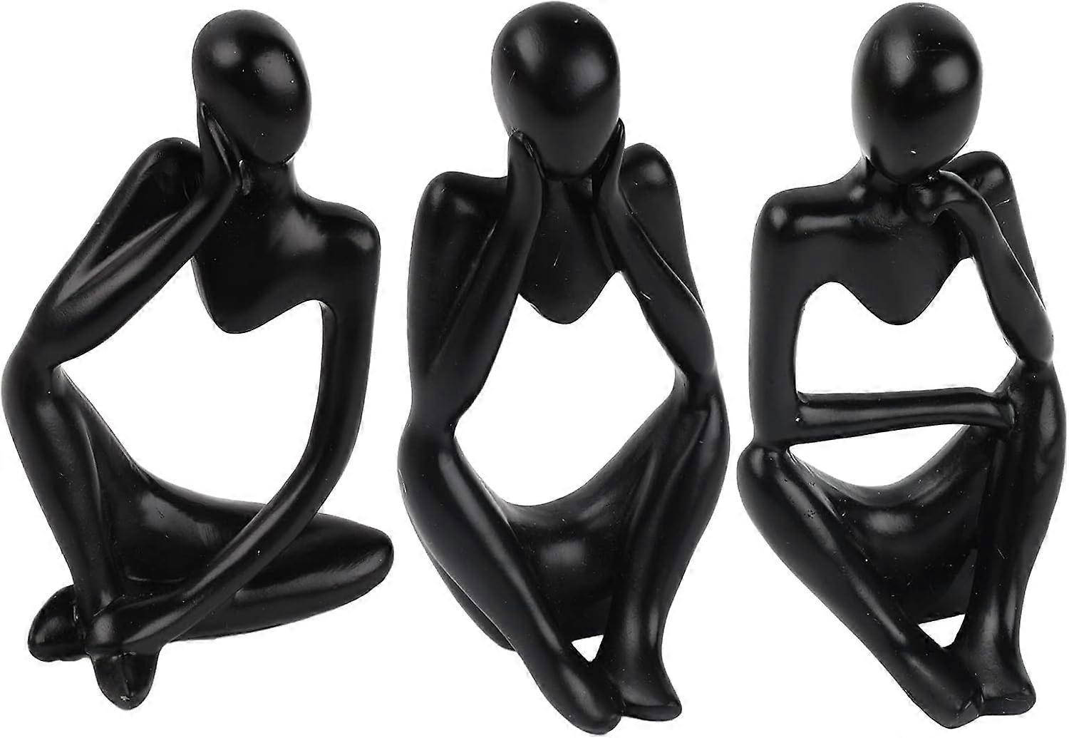 3Pcs Black Thinker Statue Thinking Man Collectible Figurines Set Modern Mini Resin Abstract Sculpture Ornaments for Art Home Office Bookshelf Living R