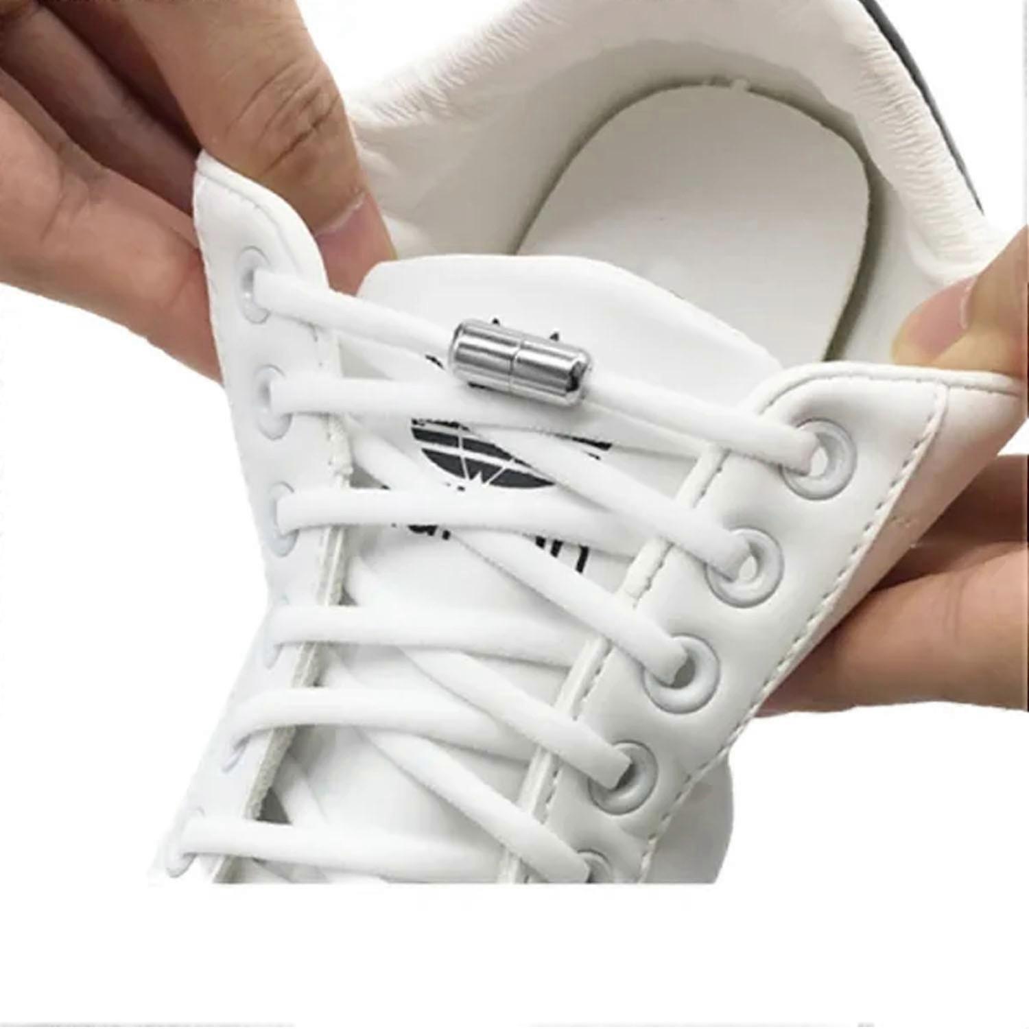 Tieless elastic shoelaces with padlock 2 pairs White
