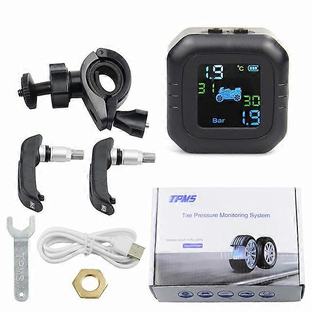 Tyre Temperature Monitoring Alarm System with 2 External Sensors USB Solar Charging Motorcycle TPMS Motor Tire Pressure