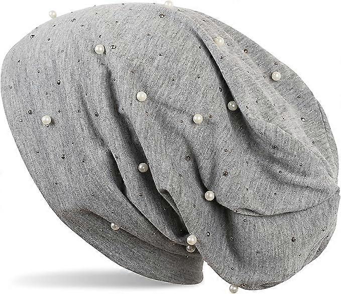 Light gray Beanie with Pearls and Strass, Soft Beanie, Unisex