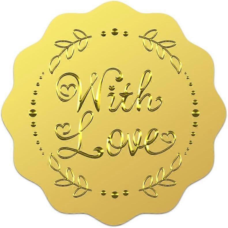 100Pcs Gold Envelope Seal Stickers Embossed Foil, with Love Heart Stickers for Invitation Sealing Self-Adhesive with Love Stickers for Envelope Certif