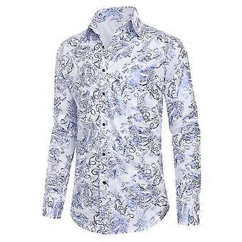Mens Printed Long Sleeve Dress Shirts Prom Wedding Party Button