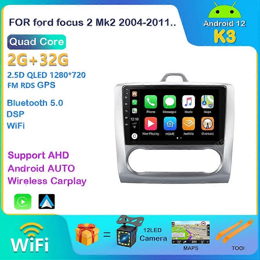 9 tommers android 12 bilradio for ford fokus EXI MT 2 3 Mk2 2004 2005 2006 2007 2008 2009-2011 2Din GPS multimediaspiller
