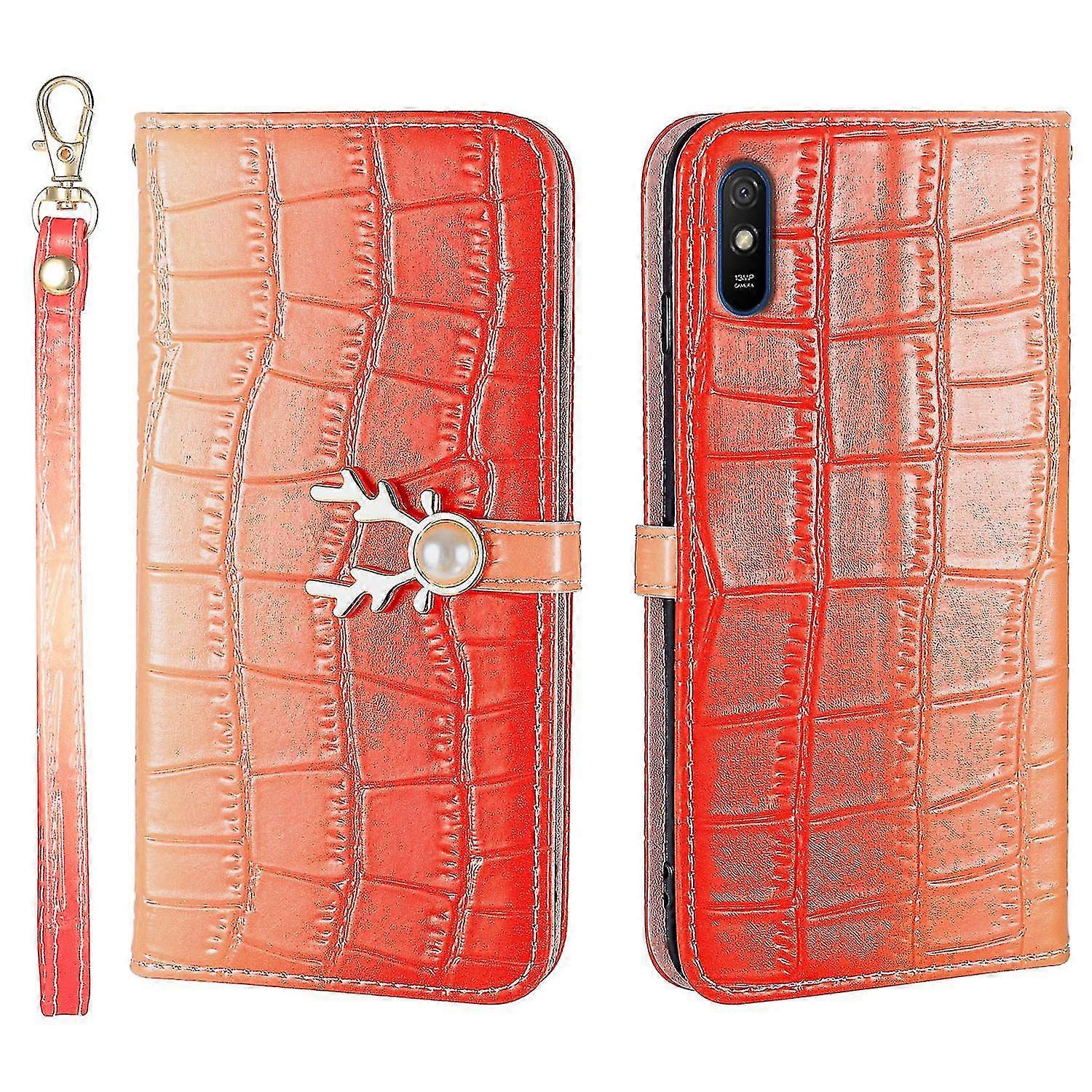 Elk Pattern Phone Case For Redmi 9a With Card Holder, Lanyard, Pu Leather Material, Wallet Function, Corner Fall Protection