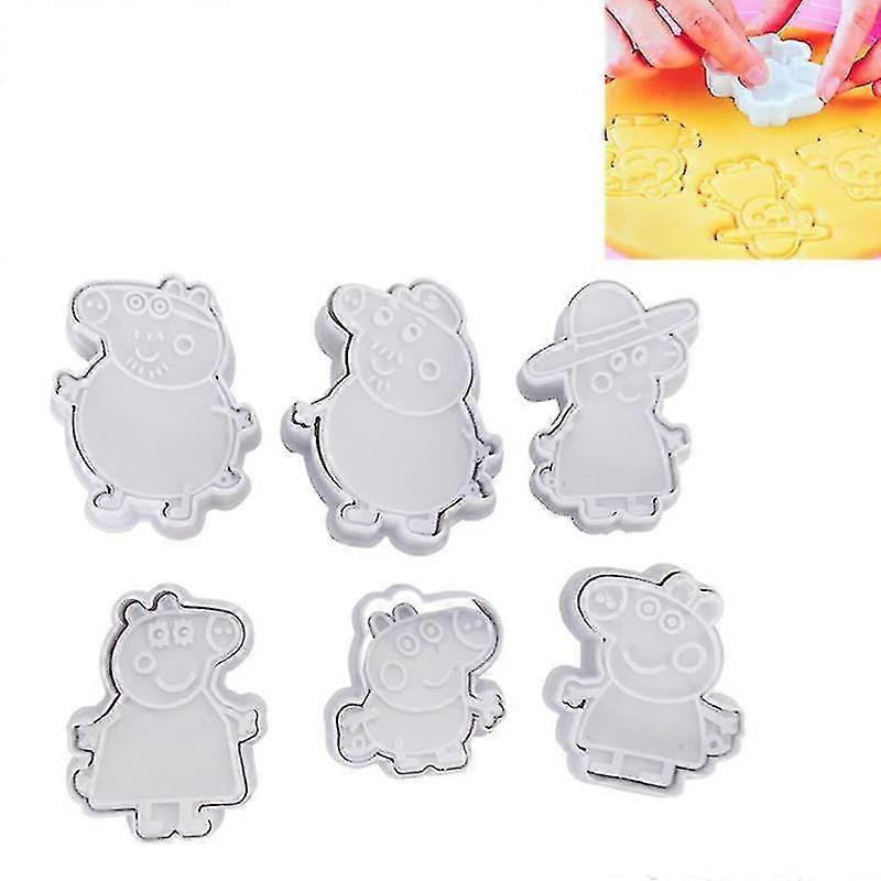 6pcs Cookie Cutters With Plunger Stampers Cute Cartoon Pattern Biscuit Molds