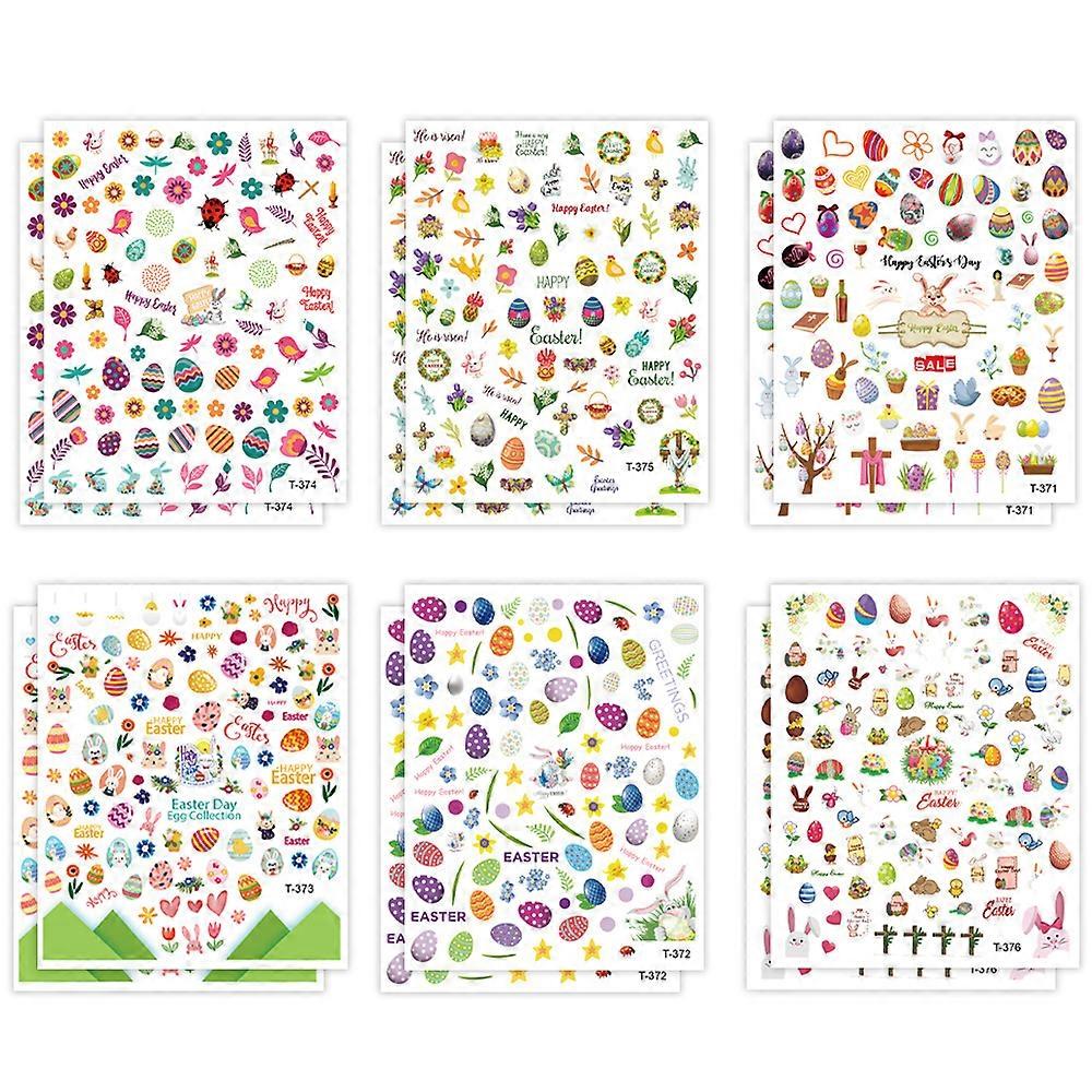 12pcs Easter Nail Art Stickers Nail Decals Easter Rabbit Egg Chicks Bunny Pattern Design