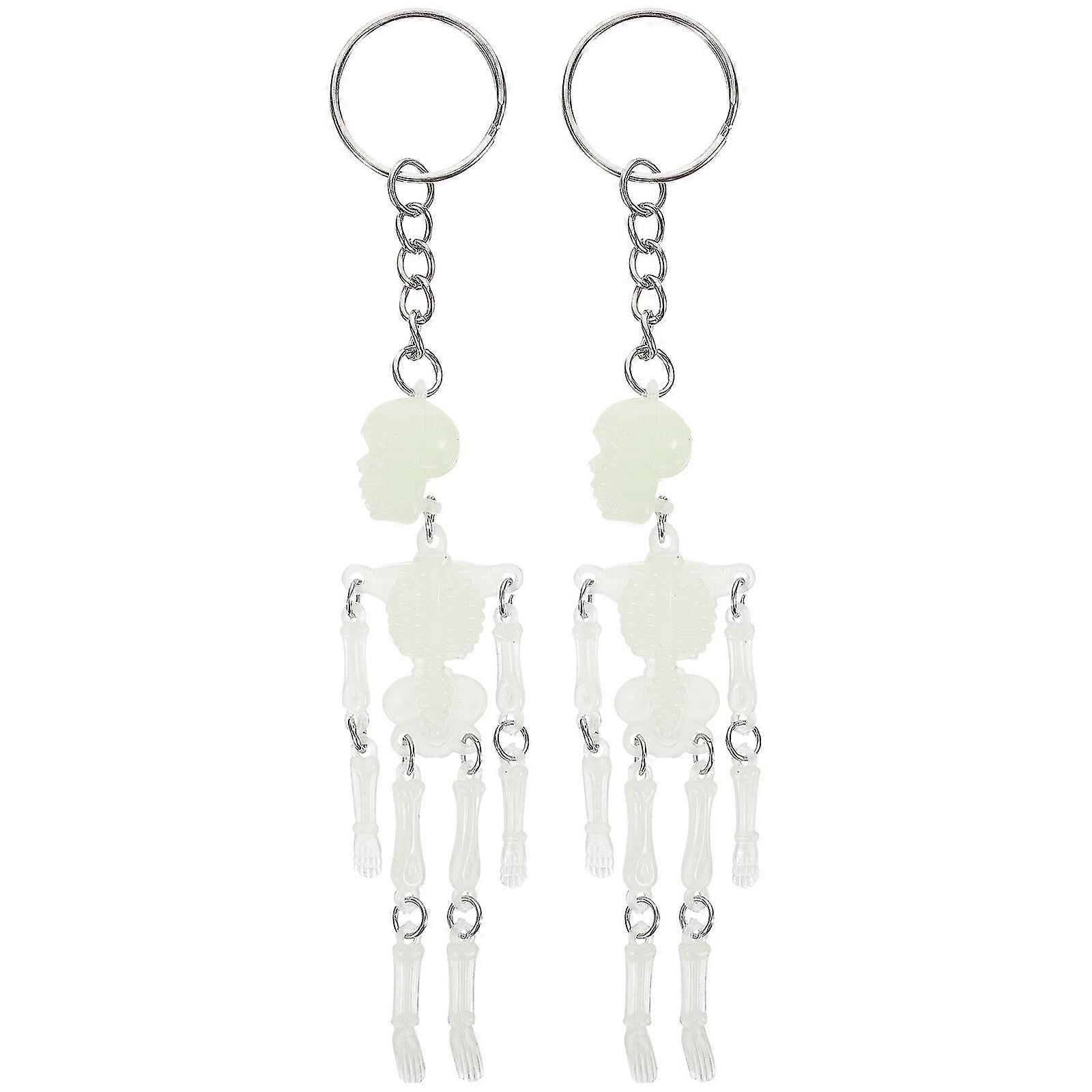 2 Pcs Glowing Skull Keychains Decorative Keyring Bag Charm Backpack Keychains