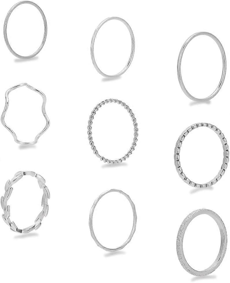 1mm Stainless Steel Rings Stackable Ring Set for Women Fashion Simple Plain Knuckle Stacking Midi Thumb Dainty Thin Stackable Statement Rings Set Silv