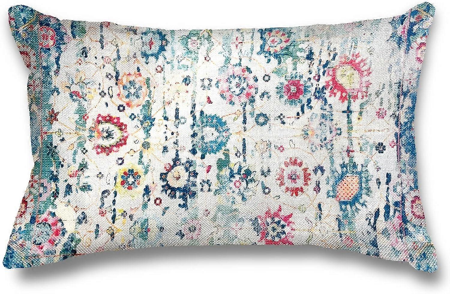 Boho taie d’oreiller fleurs Patten en rouge, jaune, vert, bleu lin carré jeter taille taie d’oreiller coussin décoratif housse taie d’oreiller canapé 12 « x 20 »