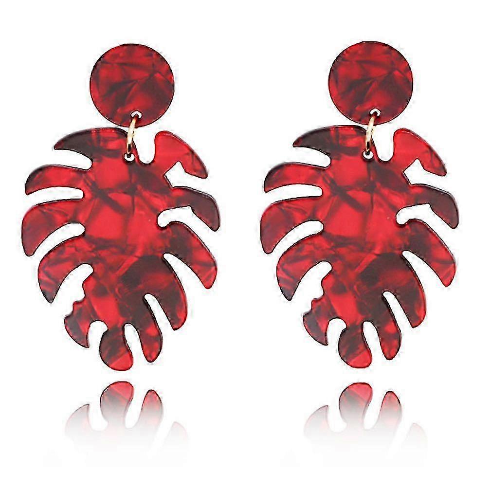 Earrings Exaggerated Leaves Cellulose Acetate Sheet Red Resin for Ceremony