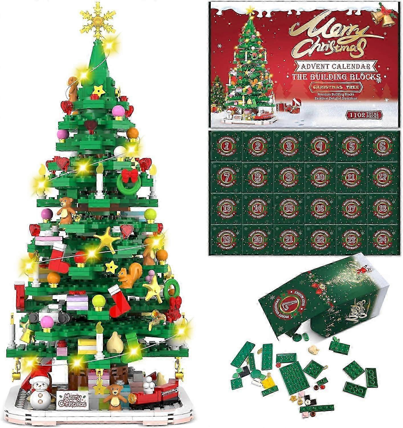 Advent Calendar 2024 Christmas Tree Building Toy Set with LED light Christmas Countdown Calendar Kids Adult Creative Gifts