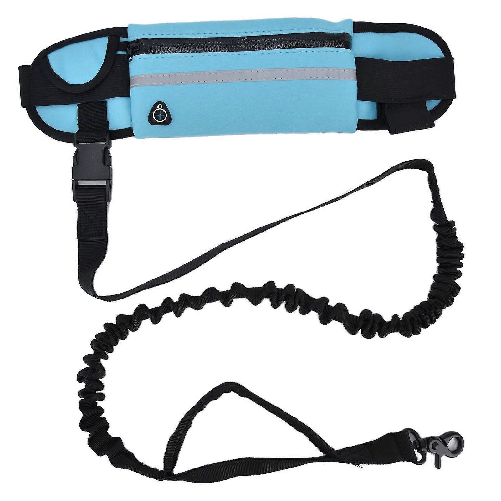 Sports Belt Bag Leash Set Reflective Elastic Explosion Proof Dog Running Traction Rope for Walking RunningSky Blue