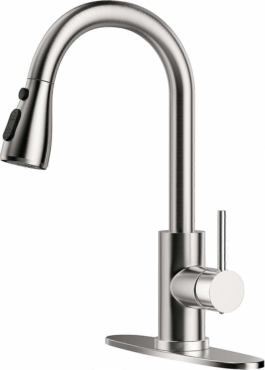 Pull-Down Spray Kitchen Faucet Stainless Steel Finish Modern Design Single Handle High Arc for Easy Use