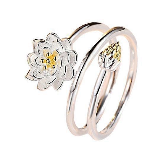 Women Ring Exquisite Smooth Double-layer Lotus Shape Opening Adjustable Lady Circlet Gift