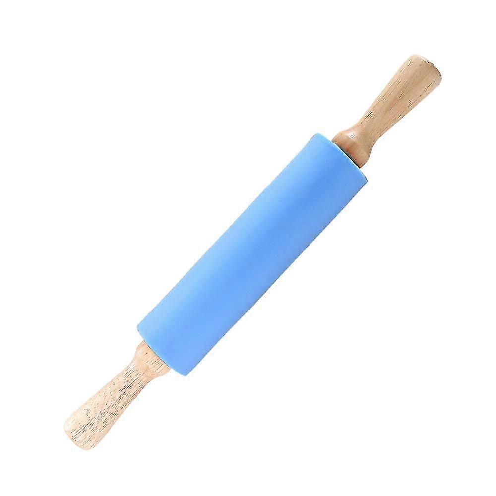 Silicone Rolling Pin For Baking - Nonstick Surface Wooden Handle- Dough Roller For Pizza