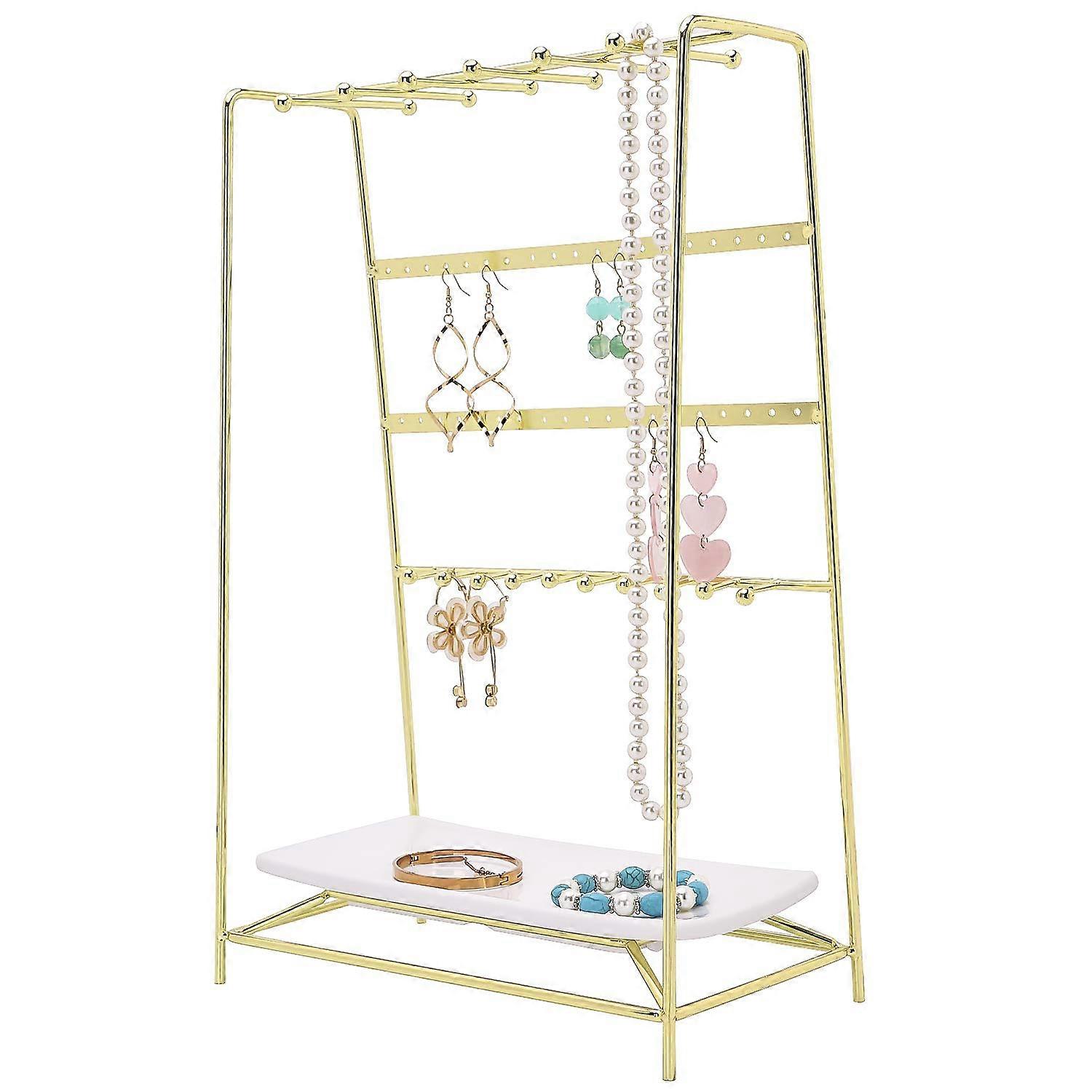 4-Tier Jewelry Organizer Stand for Rings, Necklaces & Bracelets - Decorative Storage in Metal with Adjustable Height Design