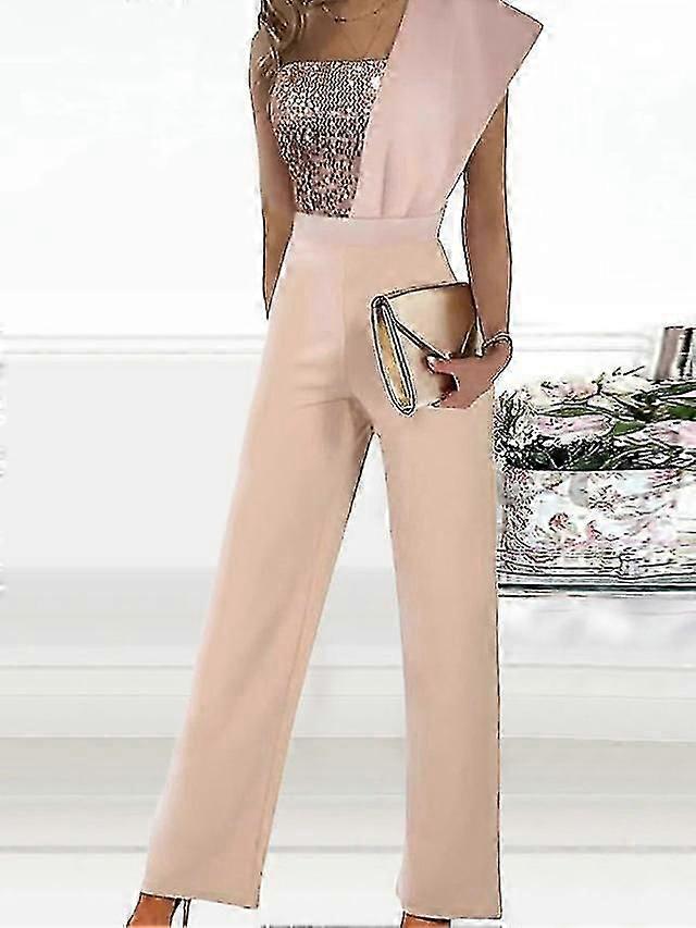 Dámská kombinéza Solid Color One Shoulder Elegant Party Straight Regular Fit Hands Khaki