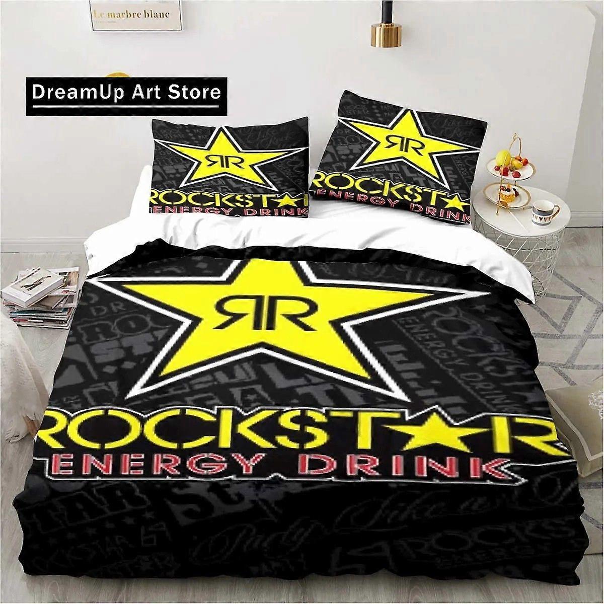 v2244 Lakan Drycker R-Rockstar Energy Logo Sängkläder Set Pojkar Flickor Tvilling Queen King Size Påslakan Örngott Säng pojkar Vuxen Sovrum 3-delad Beddi