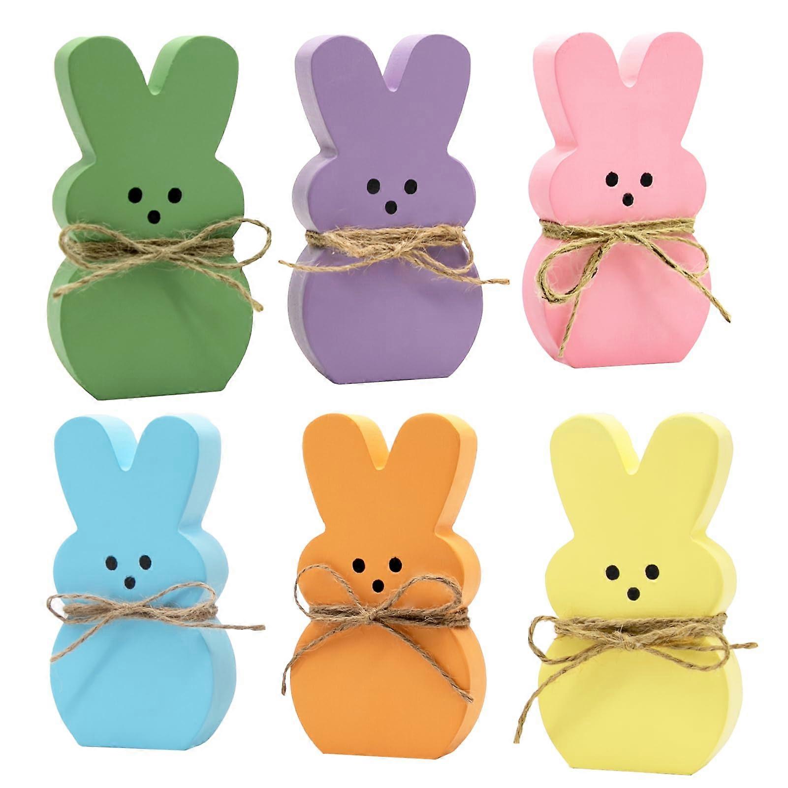 6PCS Wooden Easter Bunny Decor - Tiered Tray Signs & Rustic Shelf Sitters for Spring Home Decoration