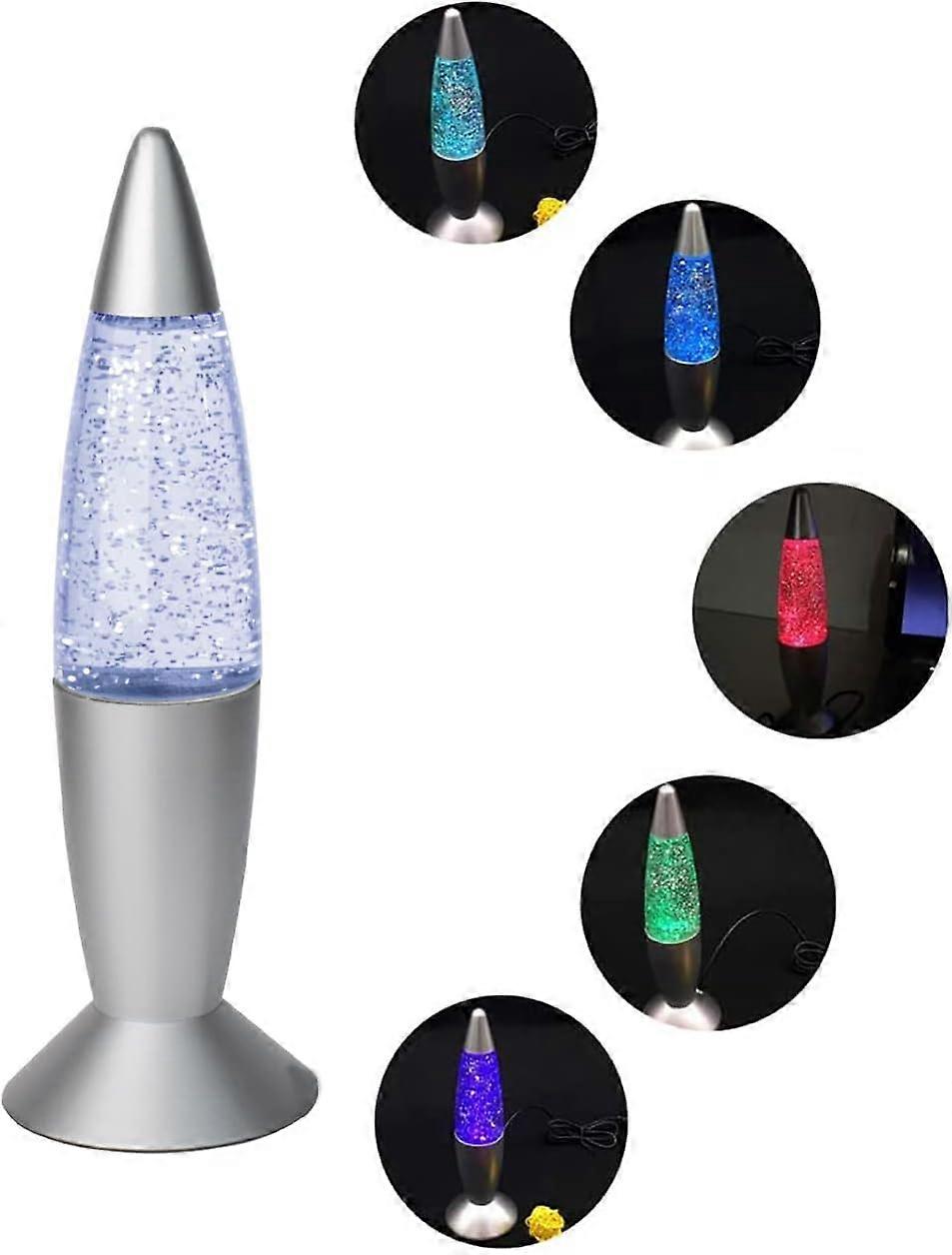 Glitter Lava Lamp LED Mini Night Light with USB, Multi Color Changing Rocket Design for Kids and Adults Bedroom