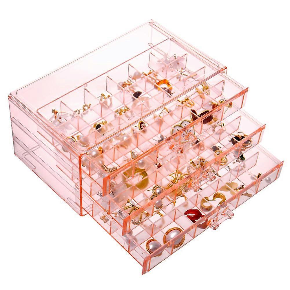 Transparent Earring Storage Box Organizer with 3 Drawers and 72 Compartments for Jewelry Display and Easy Access