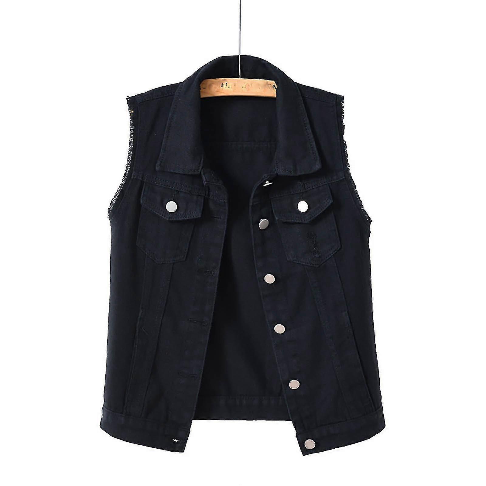 בגדי ריקוד נשים מעיל אביב וסתיו בצבע אחיד ללא שרוולים מעיל ג'ינס