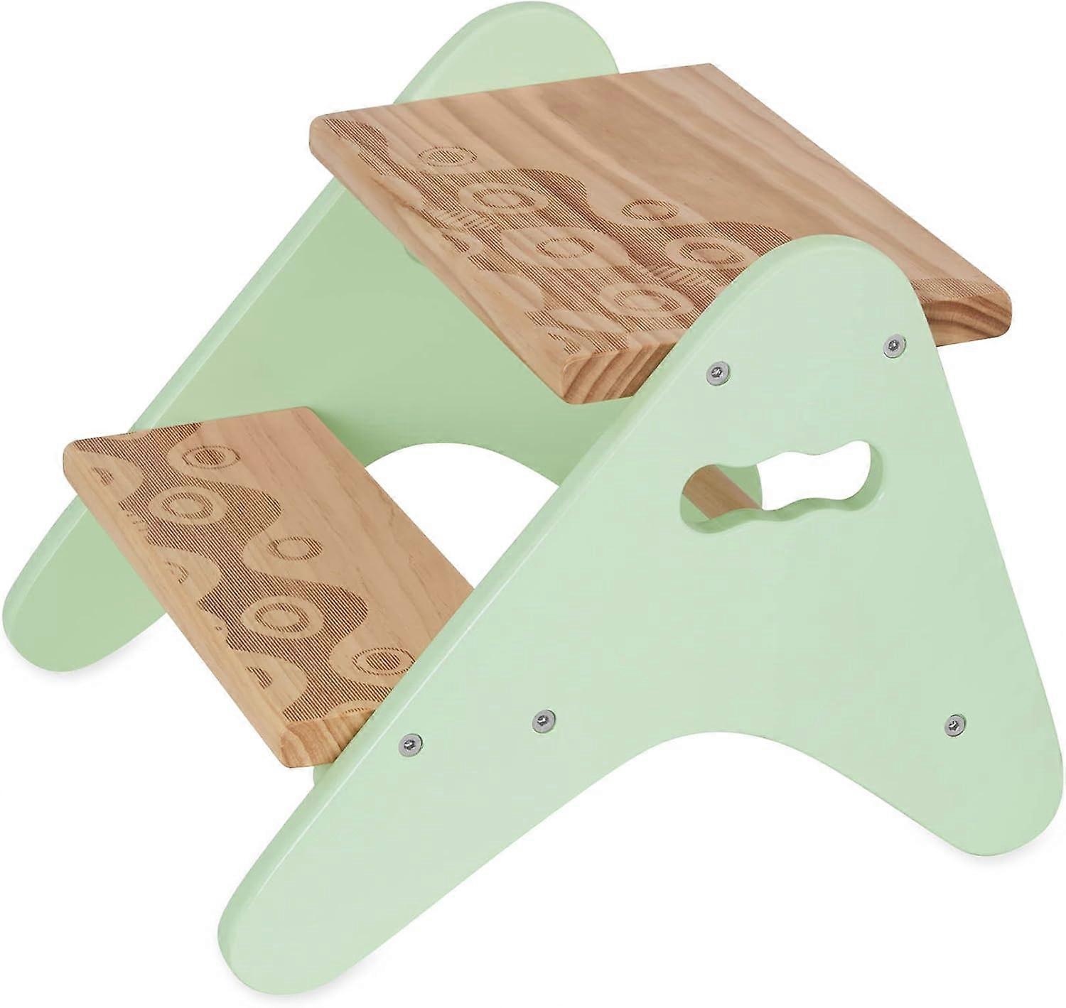 Adaptable Toddler Step Stool, Dual Height For Growing Children, Space Saving Foldable Design, Non-Slip Surface, Natural Wood & Mint (Supports