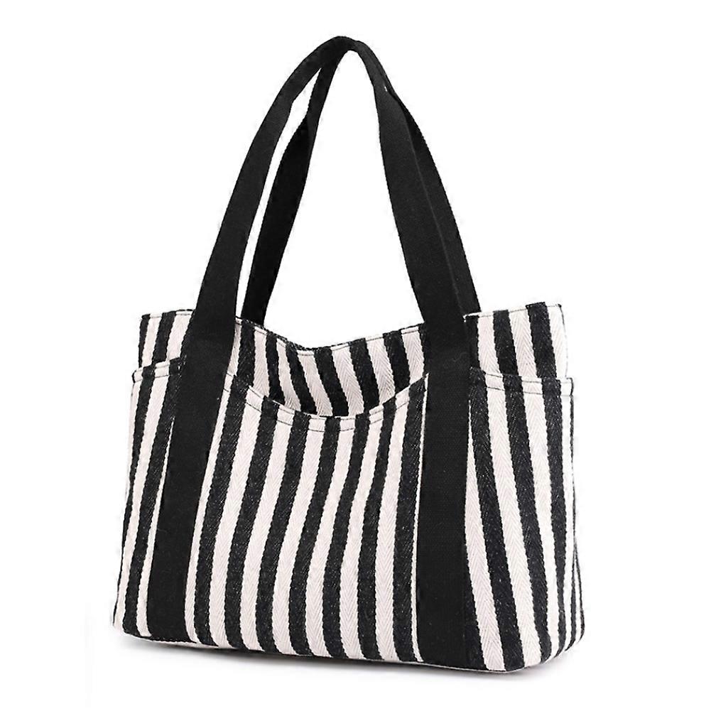 Casual Vertical Striped Canvas Tote Bag for Women, Large Size, Durable Material, Stylish Everyday Use