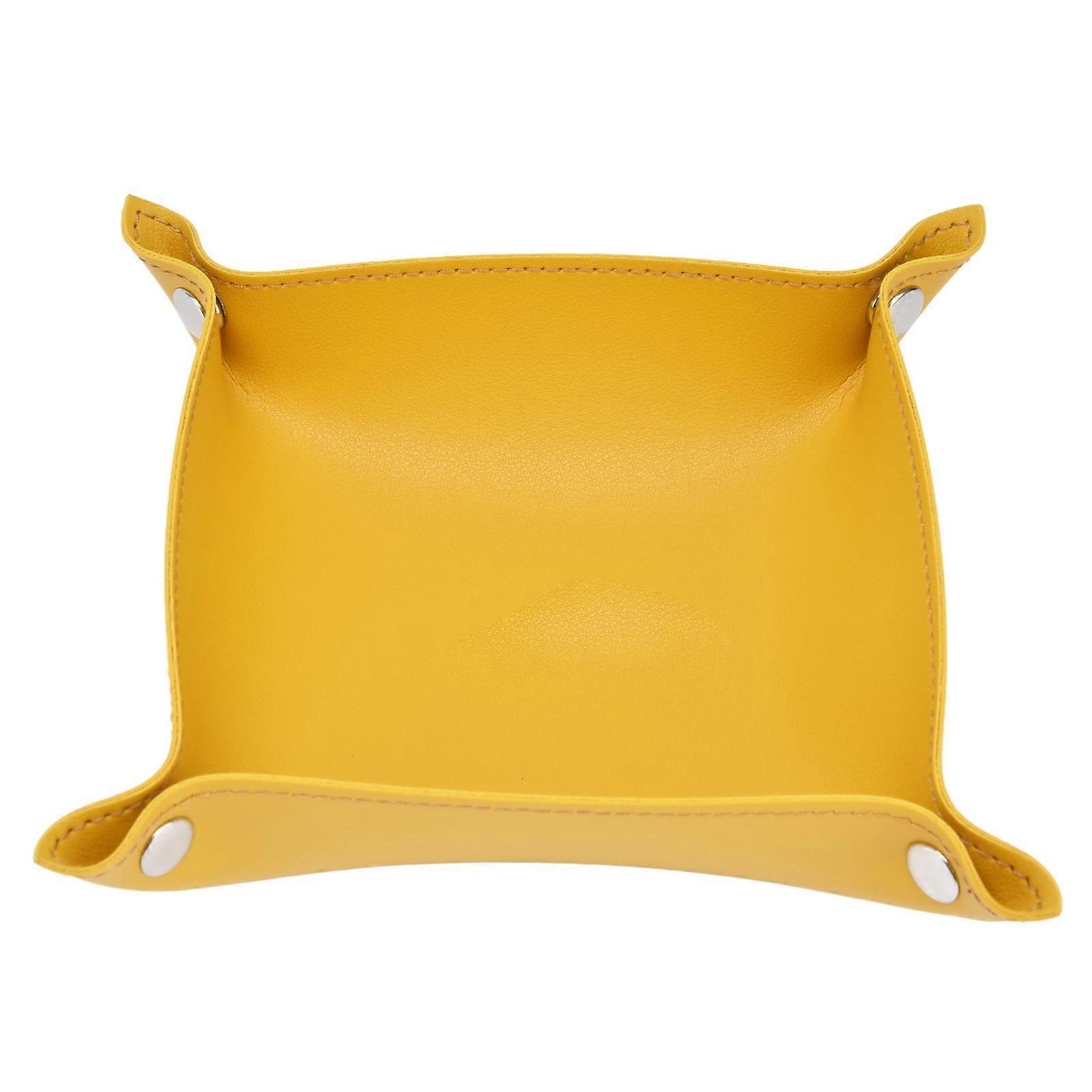 Leather Tray Fashionable Design Artificial Leather Wide Application Mens Valet Tray for Jewelry Watch Key PhoneYellow