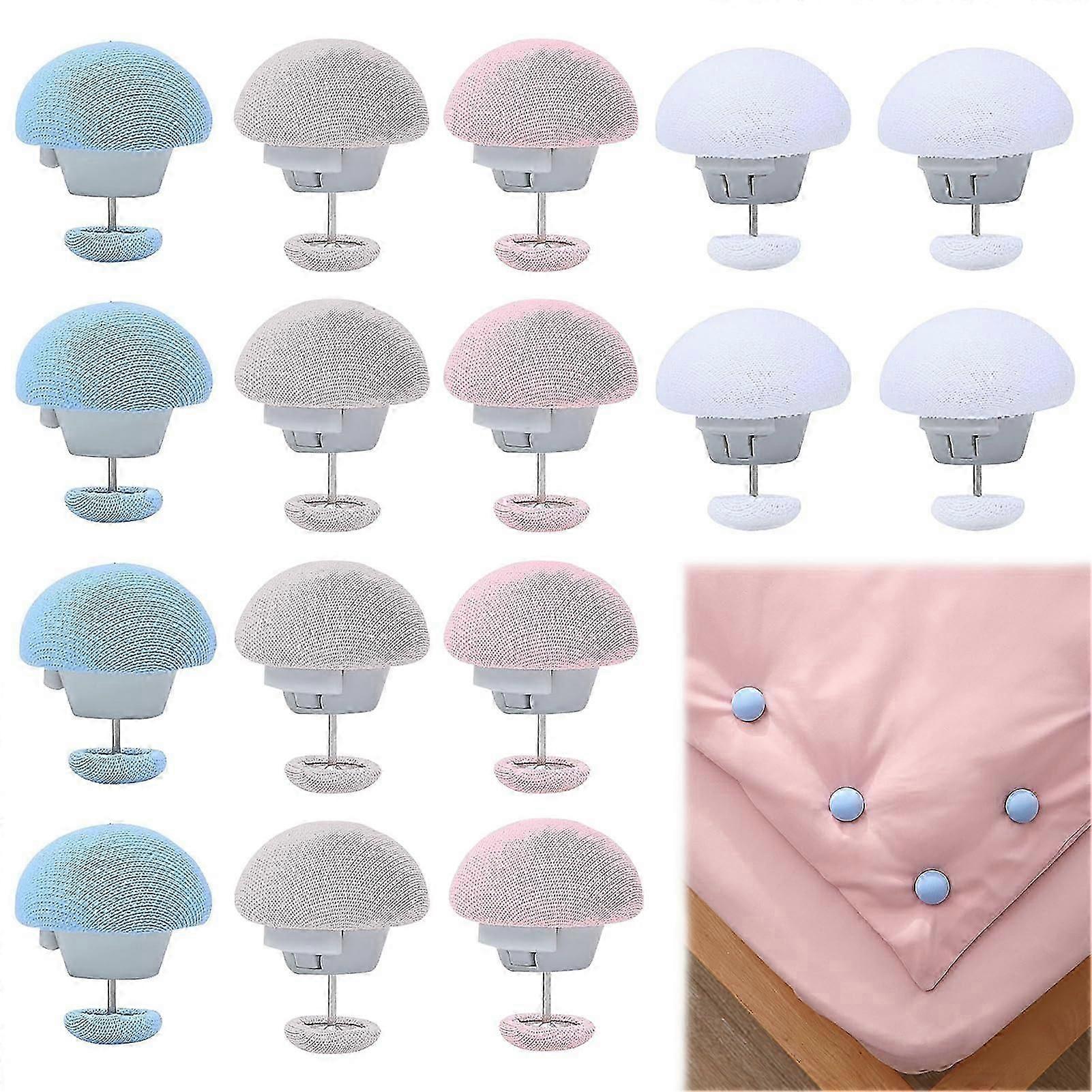 16Pcs Portable Mushroom Duvet Clips,with Buttons Non Slip Duvet Cover Clips with One Key Unlock for Quilts Duvets Curtains A