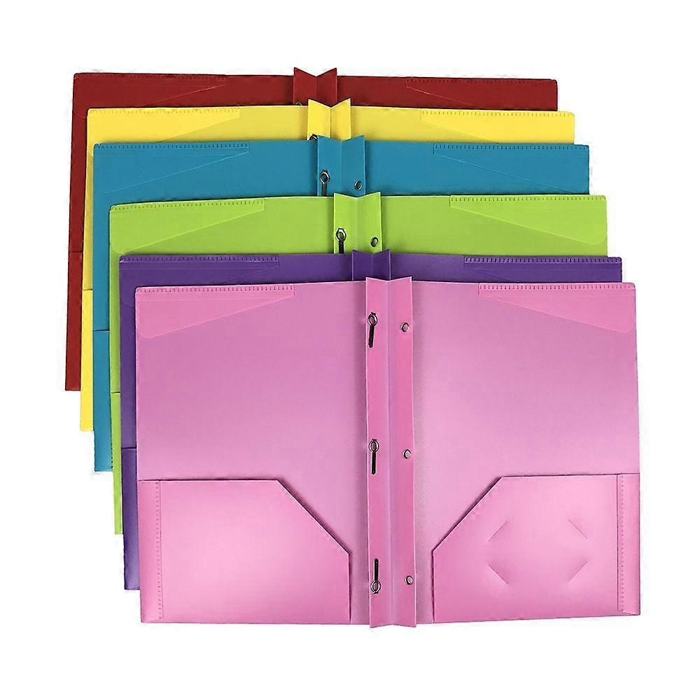Plastic Pocket Folders with Prongs - (6 Pack, Assorted Colors), 2 Pocket 3 Prong Folders, Durable Plastic Folders with Pockets and Brads, Bulk Poly 2 