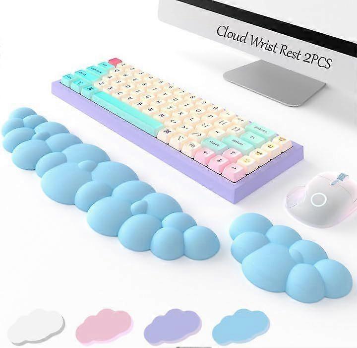 Keyboard Cloud Wrist Rest 2PCS, High Density Memory Foam Keyboard Palm Rest, Ergonomic Keyboard Pad Wrist Support for Pain Relief, Mouse Pad Rest Supp