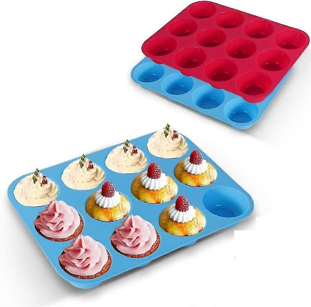 Silikon Muffins Tablett, 2Er Pack Muffin Pfanne 12 Tasse Groß, Antihaft Cupcake Dose
