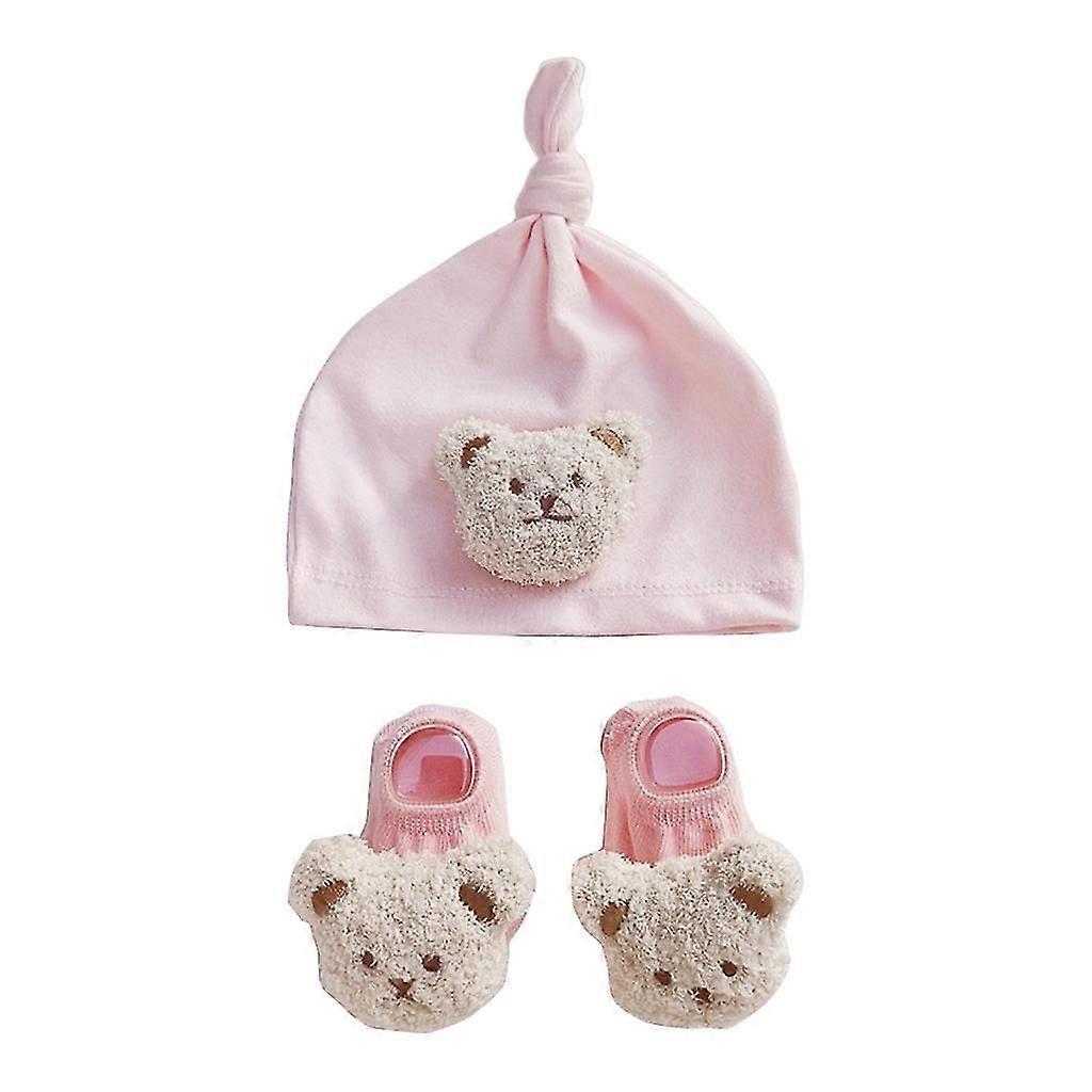 Windproof Infant Hat And Floor Socks Set For Infants Cute Bear Baby Beanie Cap