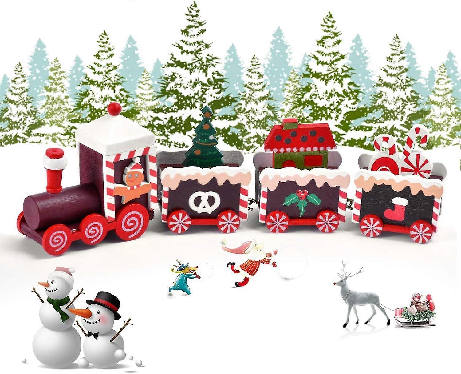 Christmas Wooden Train Set, Bright Color Festive Atmosphere With Non-Toxic Materials For Diy Experience, Versatile Placement With Smooth Surfaces