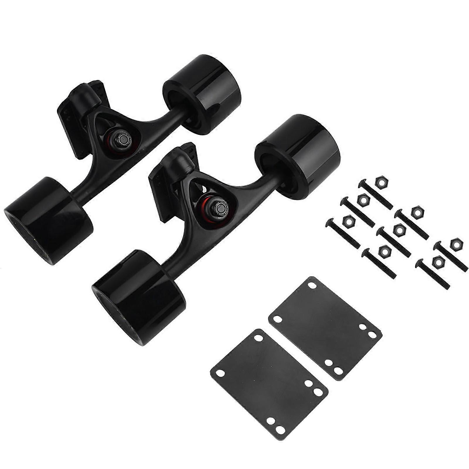 2 Pack Skateboard Trucks with Riser Pads for Skate Wheels (Black Shaft, Black Wheel)
